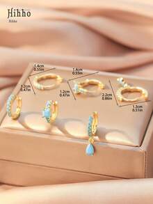 Hihho 3 pasang anting dekorasi berlian imitasi - Yellow Gold - View 10