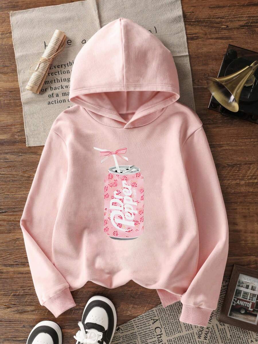 One-Piece Teen Casual Printed Hooded Sweatshirt Autumn And Winter Warm Hooded Sweatshirt-Young Students Children's Clothing Hooded Sweatshirt Tops Prepare Fun And Colorful Girls Hooded Hoodies For Children And Girls To Inspire Every Child's Imagination - 粉色 - 查看 1