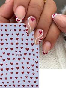 Bộ 2 miếng dán móng tay hình trái tim màu đỏ rượu vang, decal trái tim tình yêu lãng mạn 3D tự dán, trang trí móng tay tự dính cho ngày Valentine. - Màu Đỏ Sâu - Xem 3