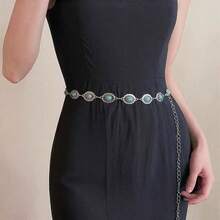 Dây chuyền thắt lưng thời trang khảm đá ngọc lam và mã não, thắt lưng mỏng trang trí cho nữ dùng để mặc váy, phong cách xuyên biên giới Châu Âu và Châu Mỹ - Màu xanh lam - Xem 4