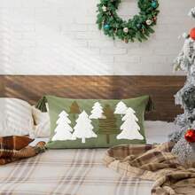 Pillow Covers, 12x20'' 1PCS Soft Pellet Velvet Embroidery Trees Brown White Decorative Lumbar Pillow Cover With Tassel Luxury Throw Pillow Bed Home Living Room, Olive Green, Holiday Decor - 8棵聖誕樹 - 查看 10