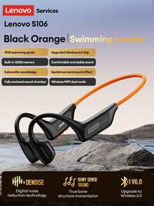 Lenovo S106 Bluetooth Earphones, Waterproof Hanging Ear Style For Swimming, Sports, Running, Cycling, Bluetooth MP3 Dual Mode Music, Built-In Memory, Super Long Battery Life, Open-Ear Wireless Headphones Compatible With Smartphones And Computers - Black Orange - View 12