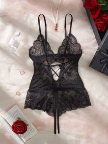 Conjunto de lencería sexy para mujer, body de encaje tentador, lencería con entrepierna abierta, ropa de dormir para rave, look de chica mala