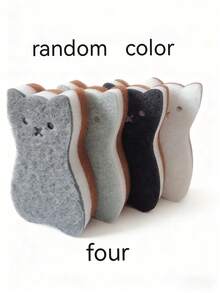 可爱猫咪造型厨房海绵套装 - 加厚耐用洗碗清洁工具，带金属挂钩可悬挂锅具、餐具，不刮伤表面，多功能重型厨房清洁海绵 - 2/4/6/8 件装，4 种颜色组合，3 层设计 - 彩色 - 查看 16