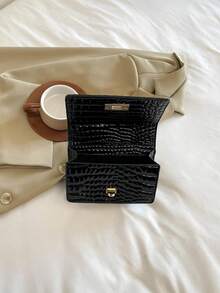Fashion Small Shoulder Bag For Women Chain Strap Handbag Faux Leather Crocodile Embossed Pattern Crossbody Bag For Travel Commuting Graduation - 黑色 - 查看 6
