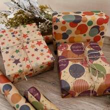 1pc 43x300cm/17x118in Kraft Paper Gift Wrapping Paper - "Happy Birthday" Pattern, Durable Paper, Suitable For Birthday Party Gifts/Kids Favors, Also Applicable For Children's Day/Mother's Day/Valentine's Day And Other Holiday Packaging And Decoration - Multicolor - View 2