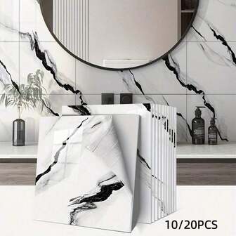 10/20pcs 11.81"X11.81" Thick Marble Pattern Self-Adhesive Wall Tiles, Removable PVC Wallpaper, Suitable For Bathroom And Kitchen Decor - 3D PVC, Waterproof, Oil-Proof, Easy To Install