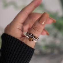 Bộ 3 nhẫn hạt thép không gỉ đính đá tự nhiên và ngọc trai nuôi cấy phong cách Bohemian dành cho nữ, dây chun co giãn có thể điều chỉnh, quà tặng trang sức cho đám cưới, ngày lễ tình nhân, thích hợp để đeo hàng ngày, ngày lễ, tiệc tùng, đi nghỉ - Nhẫn đá tự nhiên ngọc trai nước ngọt - Xem 3