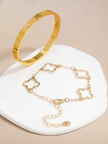 2pcs/Set Simple And Fashionable Bracelet & Bangle Set, Suitable For Daily Wear