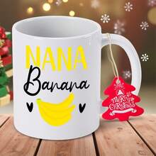 Nana Banana Fun Banana Theme Ceramic Coffee Cup, Non-Slip Base And Banana Peel Design - Suitable For Hot/Cold Drinks, Hand Wash Only - Perfect Gift For Mom, Birthday, Christmas, Valentine's Day - 海軍 - 查看 1