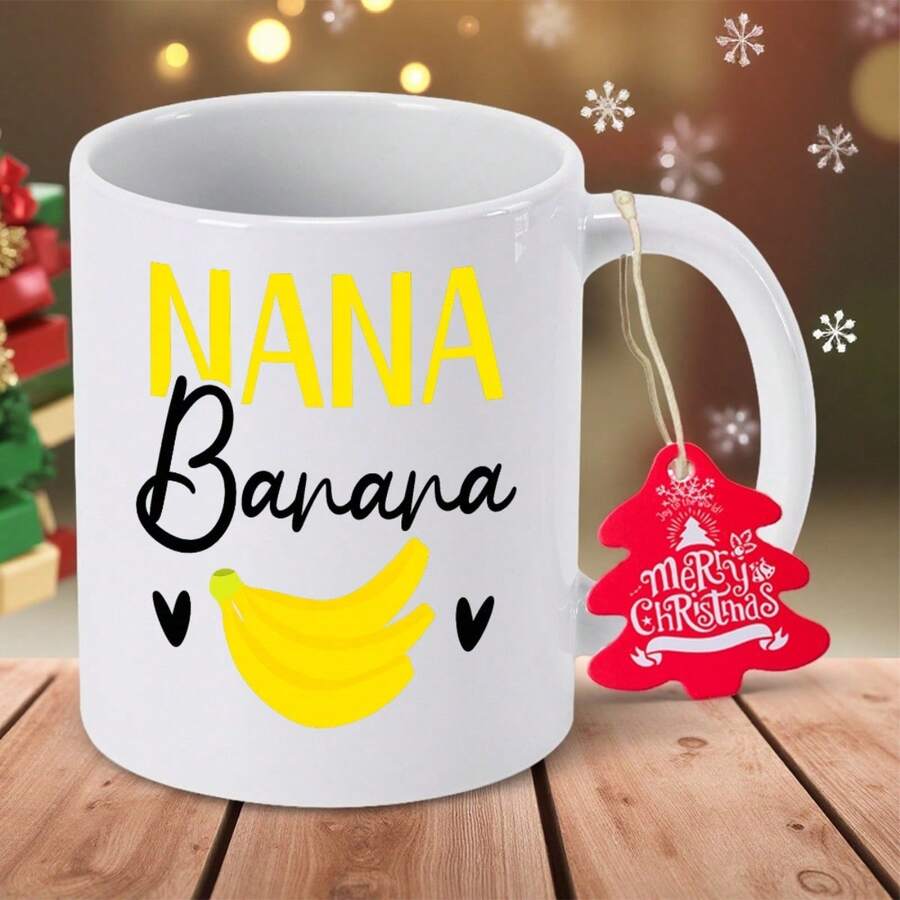 Nana Banana Fun Banana Theme Ceramic Coffee Cup, Non-Slip Base And Banana Peel Design - Suitable For Hot/Cold Drinks, Hand Wash Only - Perfect Gift For Mom, Birthday, Christmas, Valentine's Day - 海軍 - 查看 1