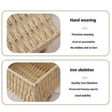 1 cái/3 cái Giỏ đựng đồ bằng mây giả, dây giấy, hộp đựng, kệ, ngăn kéo, đồ dùng phòng tắm, hộp đựng khăn mỹ phẩm - Màu Khaki - Xem 7