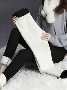 女士休闲高腰加绒打底裤，显瘦腰身设计
