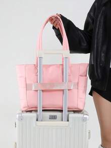 女士轻便蓬松手提包，适合旅行、工作、海滩、健身房、购物 - 粉色 - 查看 6