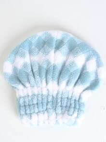 1 pièce Chapeau de princesse pour femme, polaire corail à carreaux, bonnet de séchage de cheveux doux et absorbant, décoration de salle de bain - Vert menthe - Voir 3