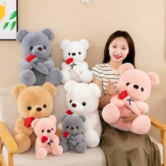 Lindo ramo de rosas de San Valentín, oso de peluche de felpa, regalo de animal de peluche para novio/novia, almohada, muñeca de oso rosa, muñeca de peluche de oso de peluche, regalo de cumpleaños, regalo del Día de la Madre