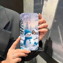 1PC Phone Case ,  Snowman Winter Landscape Tree Snowflake , Stylish Phone Case, Phone Decoration, All-around Lens Protection, Creative Small Gift, Funny Gift for Boys and Girls - ブラック - チェックする 5