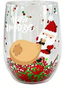 4pcs Christmas Santa Cartoon Double Wall Insulated Glass Set, Reusable Christmas Gift For Family And Friends, Machine Washable, Multi-Purpose Glassware With Holiday Patterns - Multicolor - View 12