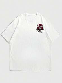 Men's Casual Versatile Simple Rose Flower Print Short Sleeve T-Shirt