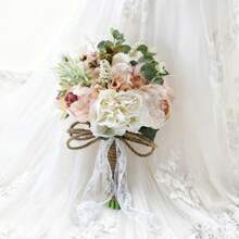 Bó hoa cưới phong cách mộc mạc cổ điển, bó hoa cưới nhiều hoa giả bằng satin, bó hoa cho phù dâu, bó hoa trang trí đám cưới, phụ kiện hoa cưới, trang trí nhà thờ/lễ hội. - Hồng - Xem 2