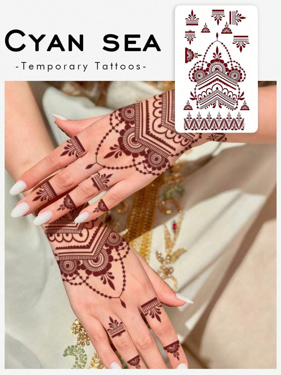 1 miếng dán hình xăm henna tạm thời họa tiết hoa văn Mandala ren, chống thấm nước và mồ hôi, màu đỏ ren, họa tiết hoa lá hình học, màu sắc rực rỡ, hình xăm giả henna thời trang cho tay, hình xăm tạm thời, thích hợp cho sinh nhật, đám cưới, trang trí tiệc. - Đỏ - Xem 1