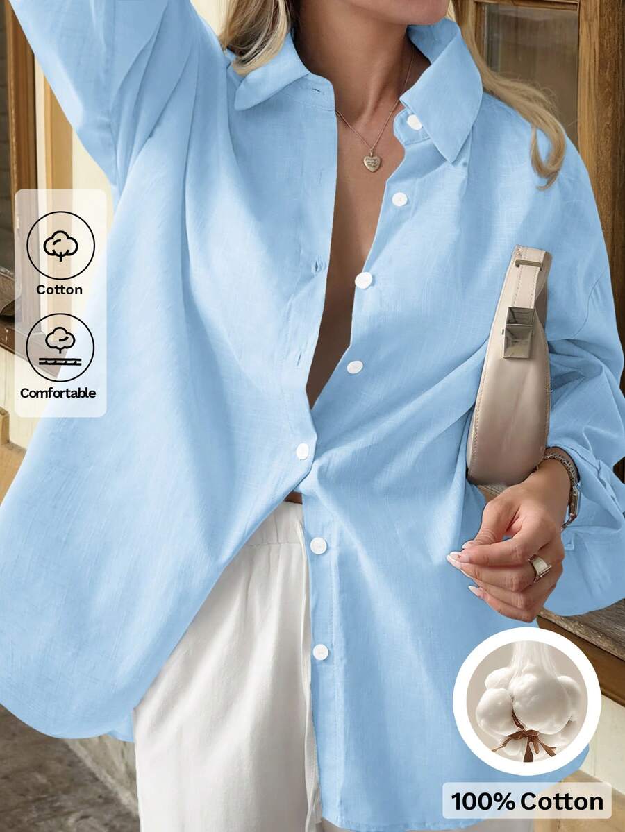 Look Polly Women's Christmas Long Sleeve Shirt, Solid Color Single Breasted Casual Fashion, Traceable Cotton Fall Women Clothes, Pocket Design, Back To School Clothes, Old Money Style Women Christmas