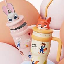 Miniso Zootopia Judy & Nick Doll Insulated Straw Tumbler 304 Stainless Steel Material 3D Doll Lid & Handle Design Commute Office Home Insulated Water Cup (ZG Version)(1 PC) - Orange - View 6