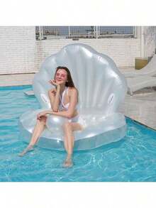 Inflatable Shell Pool Float, Giant Clam Shaped Inflatable Float With Pearl Balls, Shell Shaped Pool Floating Chair, Suitable For Adult Summer Beach Party - White - View 7