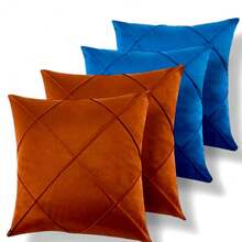 Set Of 4 And 2 Draped Suede Cushion Covers 44x44cm Decoration - Đất nung/Xanh lam - Xem 4