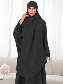 مجموعة حجاب + عباية مسلمة 2 قطعة، قماش نيدا أحادي اللون، لطيف على البشرة وقابل للتنفس، خمار طويل مزدوج الطبقة، مناسب للنساء المسلمات للارتداء اليومي والصلاة، جميع الفصول