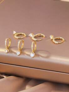 Có 2 màu! Bộ khuyên tai hình trái tim đính đá lấp lánh bằng vàng, sang trọng, mặt dây chuyền hình trái tim màu trắng/xanh, phù hợp cho các bữa tiệc của giới trẻ châu Âu và Mỹ, trang phục hàng ngày, hẹn hò, bộ khuyên tai - Trái tim - Xem 4