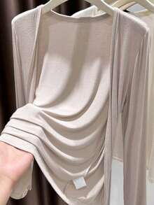Áo khoác cardigan nữ Vera Lane mùa xuân/hè phong cách Y2K dễ thương, màu trơn, thích hợp cho kỳ nghỉ, đi biển, xem hòa nhạc, nhẹ nhàng và đa năng, chống nắng. - Màu cà phê sữa - Xem 6