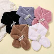 1pc Warm Thick Criss-Cross Faux Fur Neck Warmer - Elegant Faux Pearl Design, Versatile - Expandable Warm Criss-Cross Scarf - Comfortable Warm Winter Accessory With Thermal Lined - Multicolor - View 6