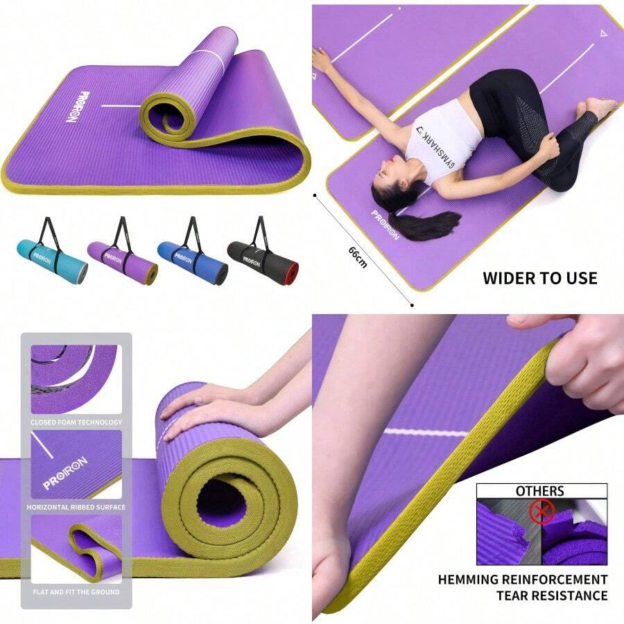 New PROIRON Yoga Mat  Friendly NBR All-Purpose 10mm Thick Non-Slip Exercise Mat High Density Anti-Tear Pilates Mat With Carrying Strap For Yoga Pilates And Gymnastics - 183cm X 66cm X 1cm - 7 Colours Only Official Brand : PROIRON - 10mmpurpleyellowEdgeProtectionDurableRobust - View 1