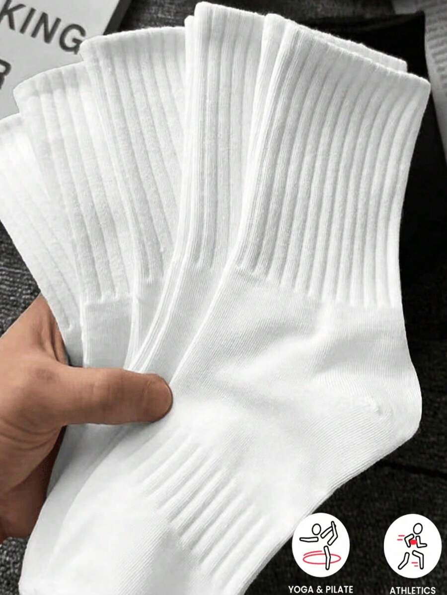 5 Pairs Of Autumn And Winter Women's Mid Length Socks, White, Sports And Casual Socks(No Cardboard) - màu đen - Xem 1