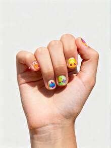 6pcs Glow-In-The-Dark Neon Nail Art Stickers For Kids, Featuring Cartoon Flowers, Hearts, Butterflies And Stars, Suitable For Children Girls' DIY Nail Decoration And Kids Gifts Kids Nails - Multicolor - View 4
