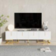 TV-Schrank, Lowboard With Structured Tür, TV-Möbel, Golden Griffen And Golden Füßen - White 1 - View 4