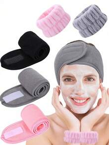 3/1pc Adjustable Women's Spa Facial Headband, Shower & Makeup Hair Tie Suitable For Washing Face, Soft Towel & Hair Styling Accessory Accessories - Multicolor - View 1