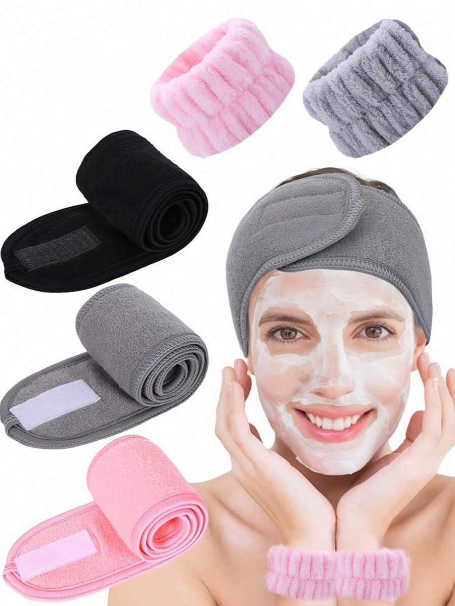 3/1pc Adjustable Women's Spa Facial Headband, Shower & Makeup Hair Tie Suitable For Washing Face, Soft Towel & Hair Styling Accessory Accessories - Multicolor - View 1