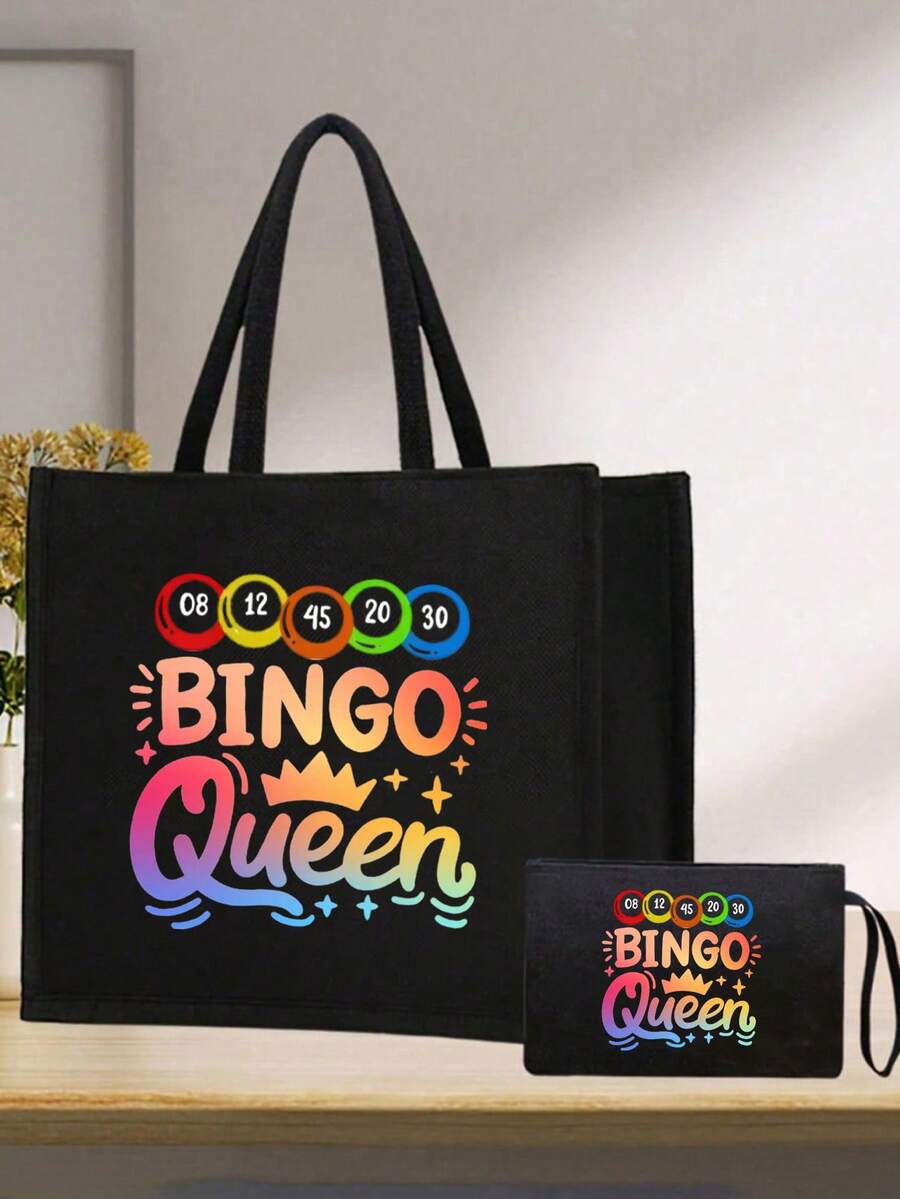 Ensemble de sacs à main pour femmes Bingo Gueen, sac à bandoulière de grande capacité avec sac à cosmétiques portable, sac fourre-tout multifonctionnel, sac de rangement à double poignée, lavable, design à ouverture supérieure, doublure, port à l'épaule décontracté, convient pour les déplacements, le travail, l'école, les vacances, les fêtes, les mariages, le stockage à la maison, également un cadeau et un souvenir parfaits pour les vacances, les anniversaires, la Saint-Valentin et le Nouvel An - Multicolore - Voir 1