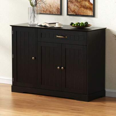 Modern, elegant skänk med 3 Türen och en Schublade, Buffetschrank für Esszimmer, Wohnzimmer und Diele (Schwarz)
