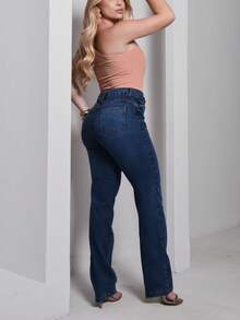 Women's Straight Leg Jeans, High Waist, Comfortable, Casual, Stylish - Rửa trung bình - Xem 2