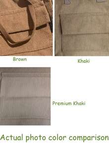 原创灯芯绒多口袋手提包/单肩包，简约多功能学生午餐包，大容量，拉链封口，休闲手提包，复古灯芯绒单肩包，大容量手提包，简约多功能学生背包，午餐包 - 彩色 - 查看 10