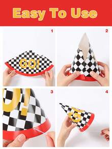 6顶赛车主题生日派对帽，“Let's Go Racing”纸质派对帽，适合赛车主题生日派对装饰，赛车旗图案派对锥形帽，赛车主题男孩生日派对装饰，性别揭晓派对用品，赛车运动主题生日派对装饰，赛车主题生日拍照道具，赛车主题生日派对小礼物 - 賽車主題 - 查看 10