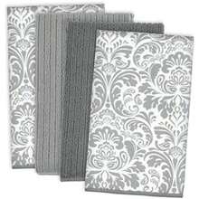 DII Trapo para Platos ultraabsorbente, de Damasco de Microfibra, para Limpiar, Lavar y secar, Juego de 4, Rojo(Damasco gris Dishtowel Set) - Multicolor - Ver 1