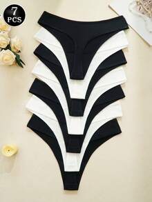 7 piezas/paquete Tanga de algodón de cintura baja sexy, ropa interior femenina transpirable y suave, adecuada para uso diario, lencería y ropa de dormir para mujeres