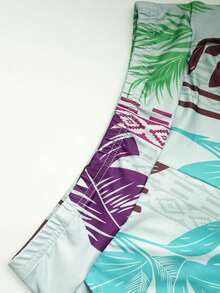 2pcs/Set Women's Tropical Print V-Neck Sleeveless Top And Wide Leg Pants Suit, Elegant Vacation Casual Outfit, Summer - Green - View 9