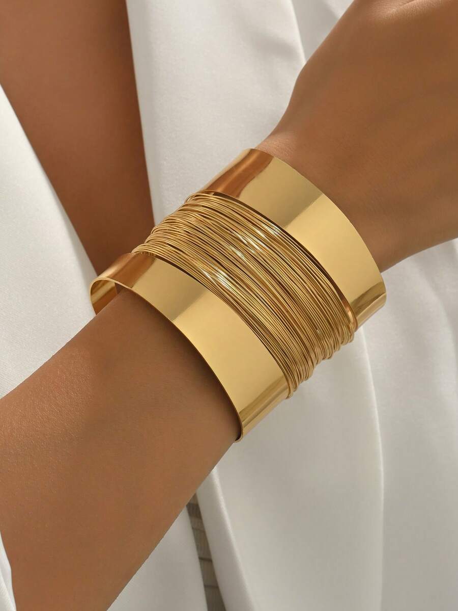 1 pezzo Bracciale a fascia elegante e alla moda in metallo minimalista, adatto per uso quotidiano per donna - Dorato - Visualizzare 1