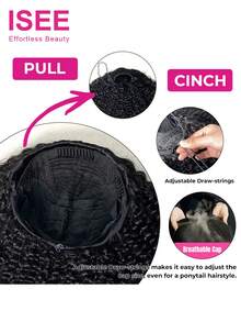 ISEE 三合一半假发，可翻转佩戴，卷曲直发，仿真头皮，无需胶水，无需蕾丝，180%密度，14-16英寸波波头，18-28英寸长发，未经加工的人发，柔软健康，时尚百搭，适合女性，自然黑色，魅力十足，优雅休闲，时尚百搭，学生用品，美发礼品。 - S1 - 查看 9
