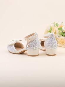 女孩婚宴派對晚宴甜美可愛花童瑪麗珍鞋，適合大中小女孩兒童鞋嬰兒鞋小鞋，時尚白色銀色蝴蝶結珍珠設計，四季適用假期優雅高跟粗跟正式禮服表演舞鞋公主鏤空鞋 - 白色 - 查看 8